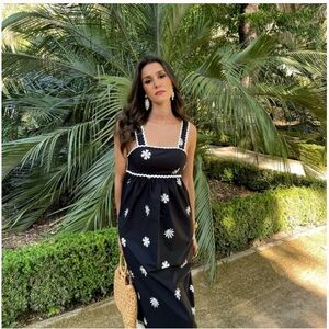 Zara Printed Knotted Midi Dress Black Ecru SS24 Women’s Size M